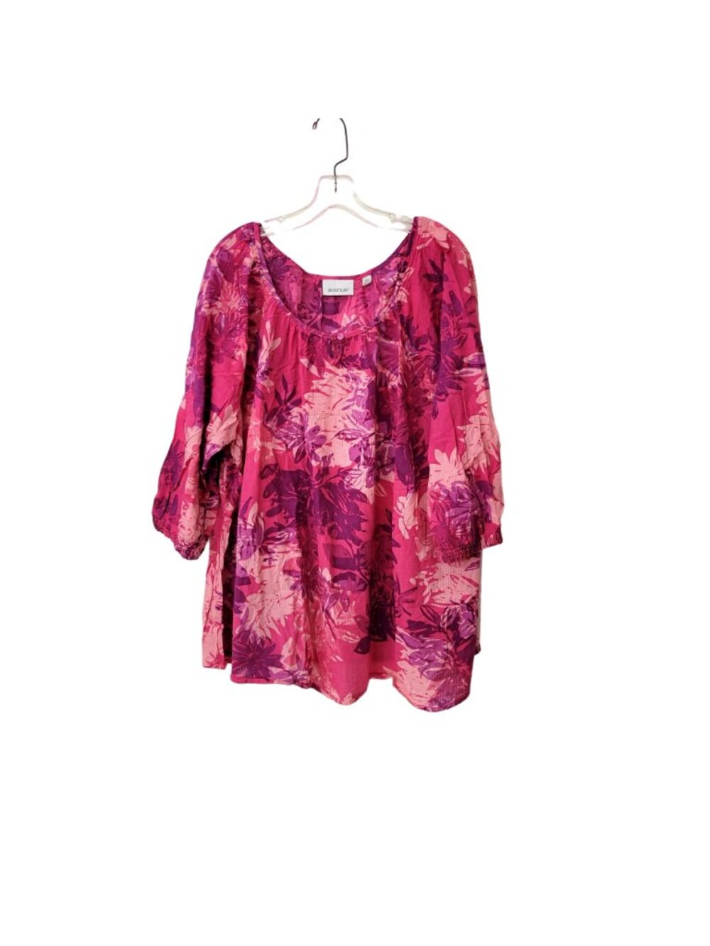 Avenue Pink Floral Cotton Print Peasant Blouse Size 30/32 - Picture 4 of 4